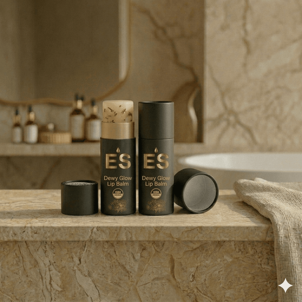 Epoch Skin Organic Dewy Glow Lip Balm - tube with Organic shea butter, rosehip oil, and squalane