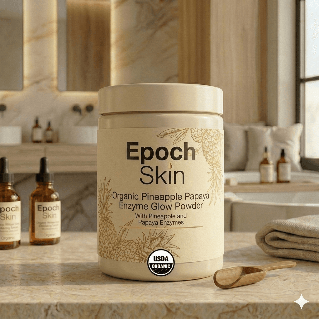Epoch Skin Organic Pineapple Papaya Enzyme Glow Powder - 4oz jar with pineapple bromelain and papaya papain for enzyme exfoliation
