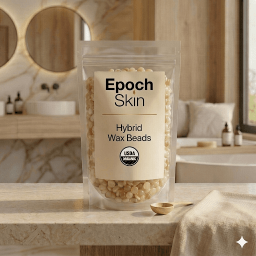 Epoch Skin Organic Creamy Hybrid Wax Beads - jar of wax beads with Organic shea butter and beeswax for gentle hair removal